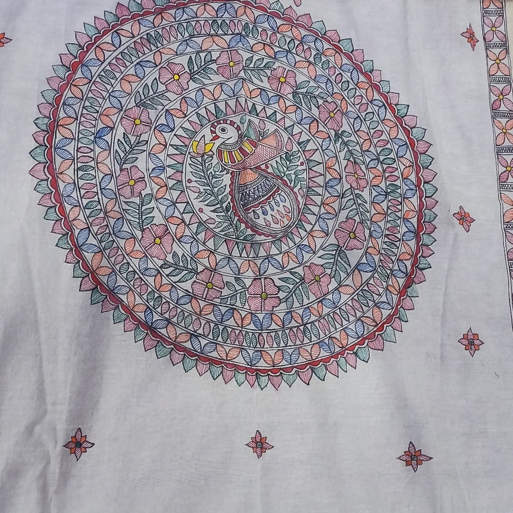 Madhubani dupatta hand-painted work on tussar silk - Picture 3 of 7